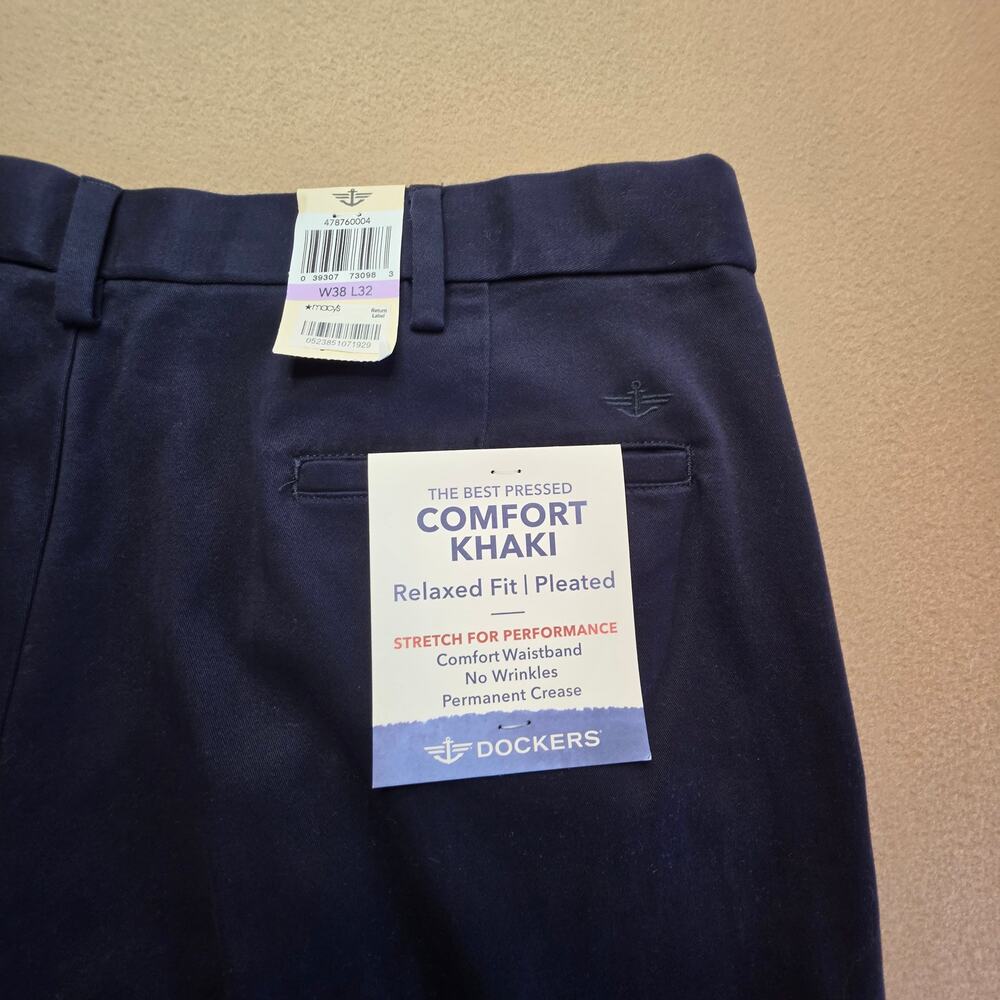 Dockers Best Pressed Pleated Comfort Relaxed Fit Stretch Pants Navy Sz 38x32 NWT - Picture 6 of 8